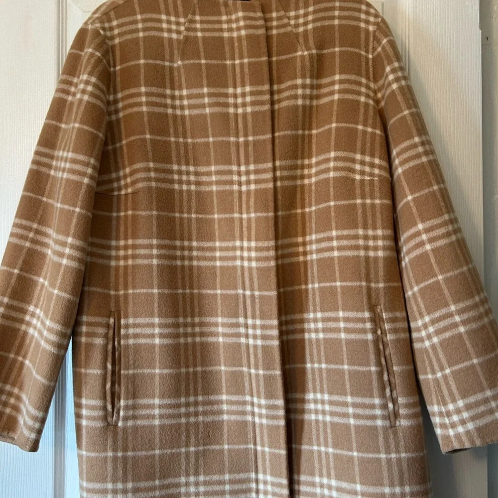 Talbots Wool Coat Jacket tan cream plaid size 1X - Picture 4 of 15